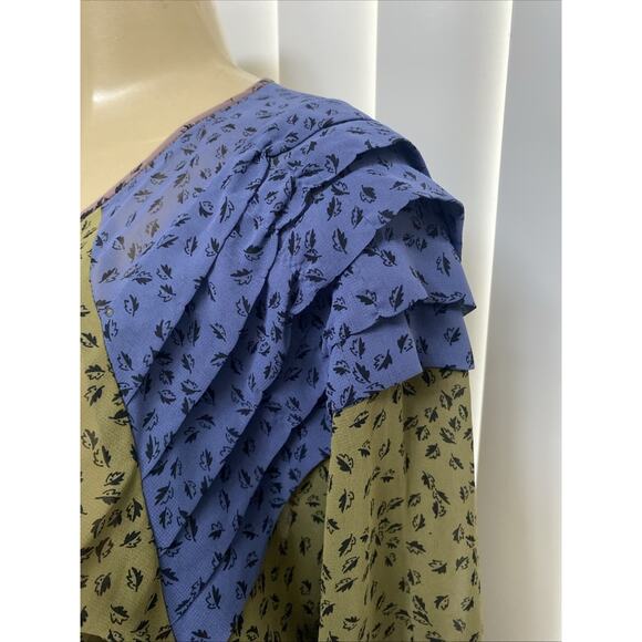 Diane Freis Midi Dress Green Floral Print 3/4Sleeve Round Neck Elastic Waist M L - Picture 3 of 7